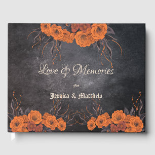 Orange Flowers Elegant Wedding Guest Book