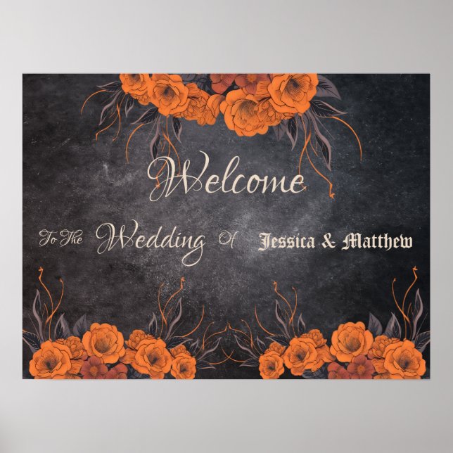 Orange Flowers Elegant Wedding Poster (Front)