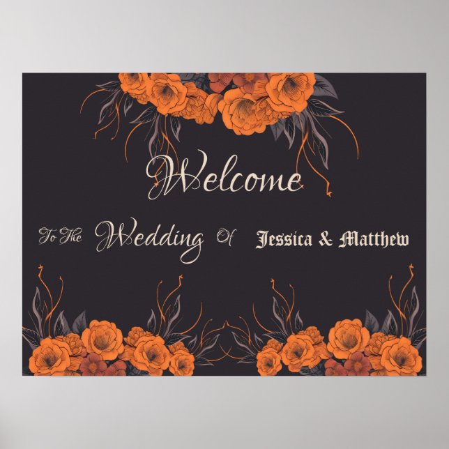 Orange Flowers Elegant Wedding Poster (Front)