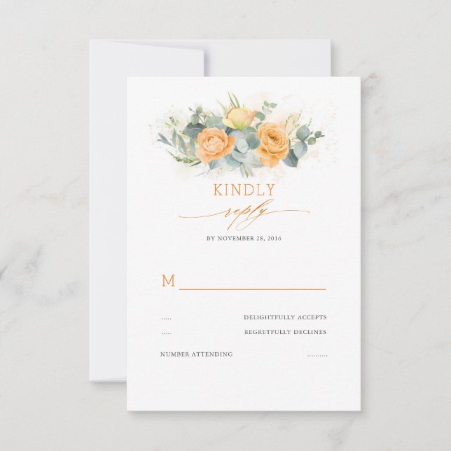 Orange Flowers Elegant Wedding RSVP (Front)