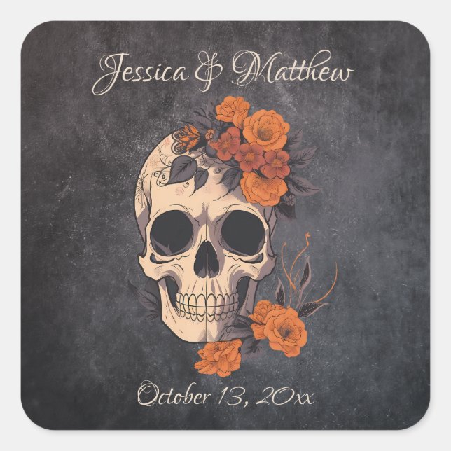 Orange Flowers Elegant Wedding Sticker (Front)