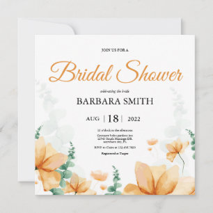 Orange Flowers Eucalyptus Wedding Bridal Shower Invitation