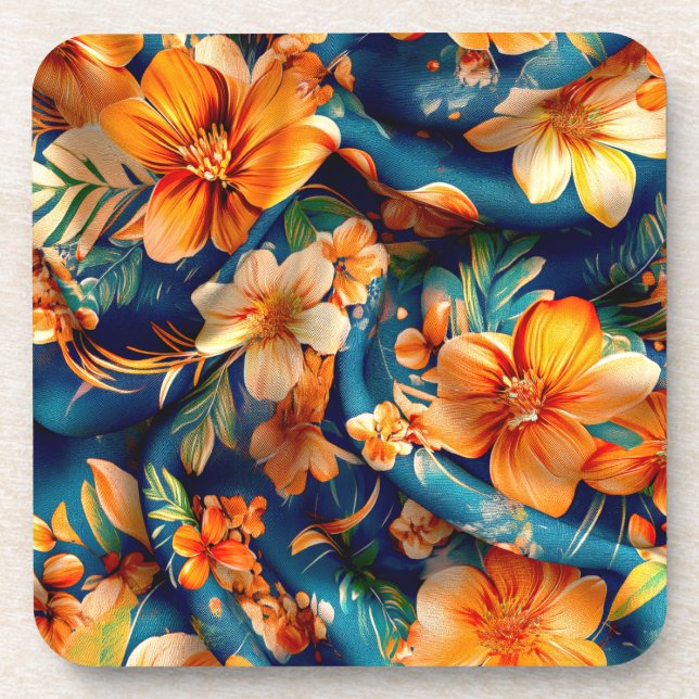 Orange Flowers Everywhere Coaster (Front)