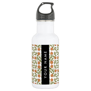 Orange Flowers, Floral Pattern, Boho, Your Name 532 Ml Water Bottle