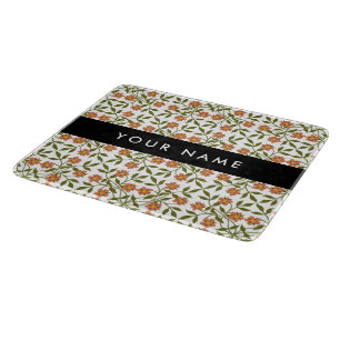 Orange Flowers, Floral Pattern, Boho, Your Name Cutting Board