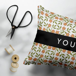 Orange Flowers, Floral Pattern, Boho, Your Name Decorative Cushion