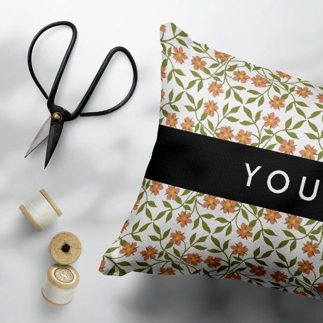 Orange Flowers, Floral Pattern, Boho, Your Name Decorative Cushion (Creator Uploaded)