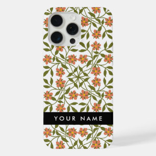 Orange Flowers, Floral Pattern, Boho, Your Name iPhone 15 Pro Max Case