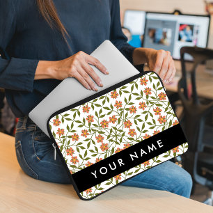 Orange Flowers, Floral Pattern, Boho, Your Name Laptop Sleeve