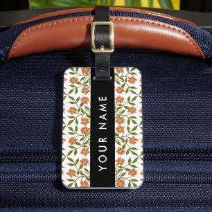 Orange Flowers, Floral Pattern, Boho, Your Name Luggage Tag