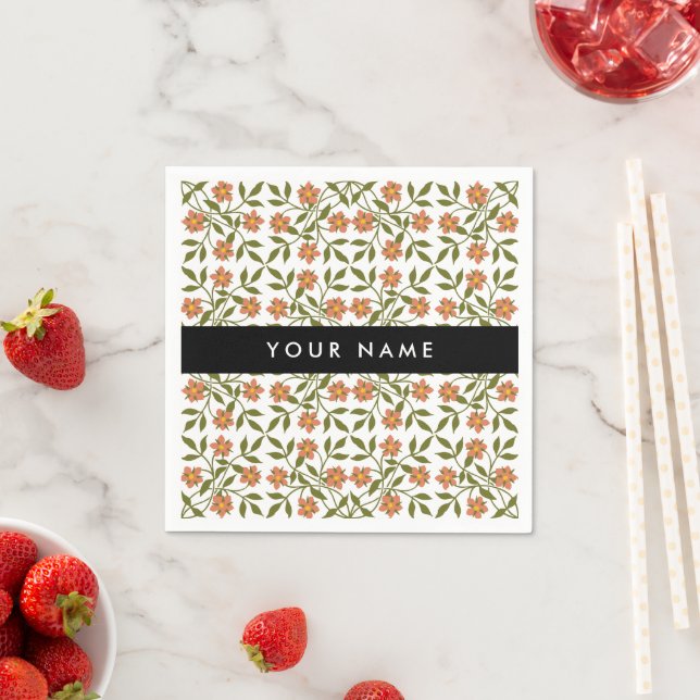 Orange Flowers, Floral Pattern, Boho, Your Name Napkin (Insitu)