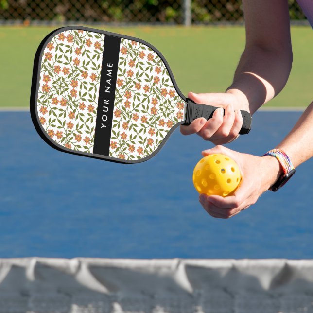Orange Flowers, Floral Pattern, Boho, Your Name Pickleball Paddle (Insitu)