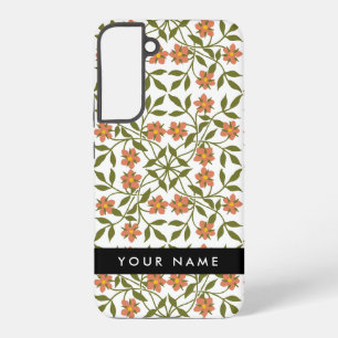 Orange Flowers, Floral Pattern, Boho, Your Name Samsung Galaxy Case