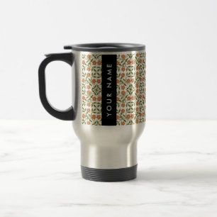 Orange Flowers, Floral Pattern, Boho, Your Name Travel Mug