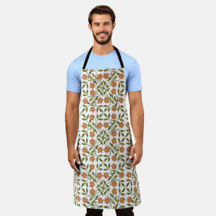Orange Flowers, Floral Pattern, Greenery, Boho Apron