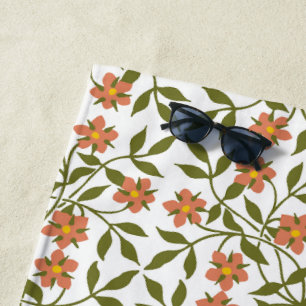 Orange Flowers, Floral Pattern, Greenery, Boho Beach Towel
