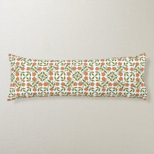 Orange Flowers, Floral Pattern, Greenery, Boho Body Cushion