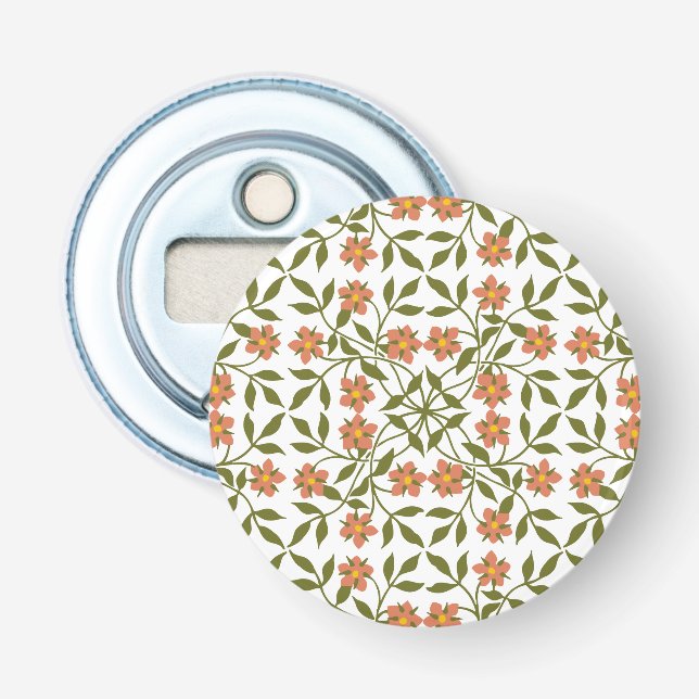 Orange Flowers, Floral Pattern, Greenery, Boho Bottle Opener (Front)