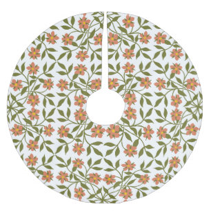 Orange Flowers, Floral Pattern, Greenery, Boho Brushed Polyester Tree Skirt