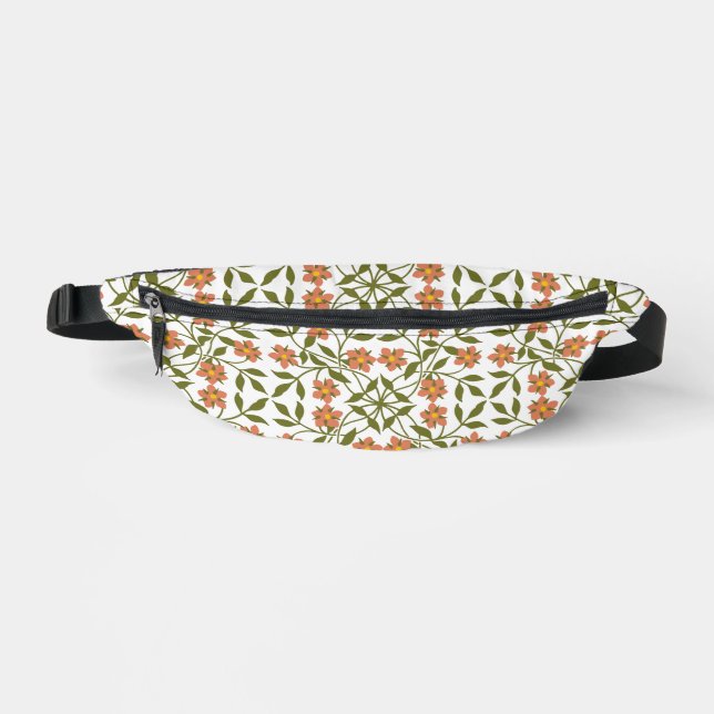 Orange Flowers, Floral Pattern, Greenery, Boho Bum Bags (Front)