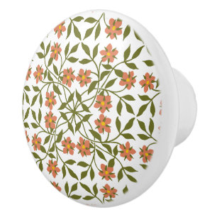 Orange Flowers, Floral Pattern, Greenery, Boho Ceramic Knob