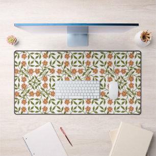 Orange Flowers, Floral Pattern, Greenery, Boho Desk Mat