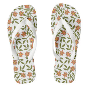 Orange Flowers, Floral Pattern, Greenery, Boho Flip Flops