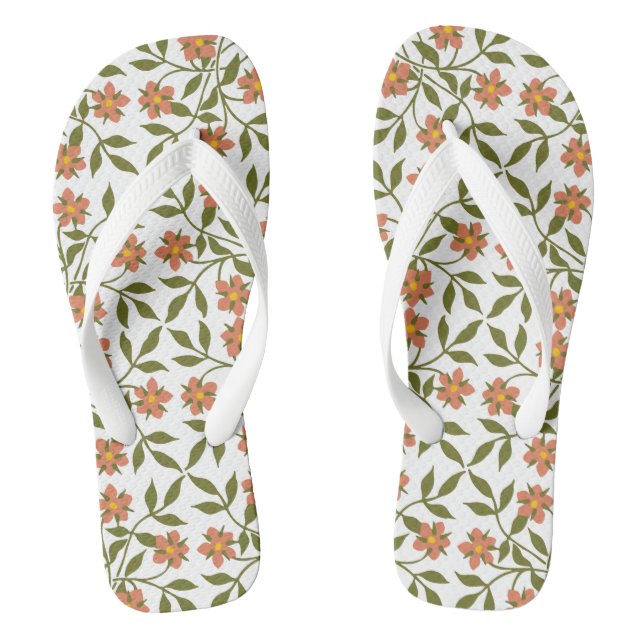 Orange Flowers, Floral Pattern, Greenery, Boho Flip Flops (Footbed)