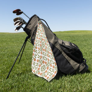 Orange Flowers, Floral Pattern, Greenery, Boho Golf Towel