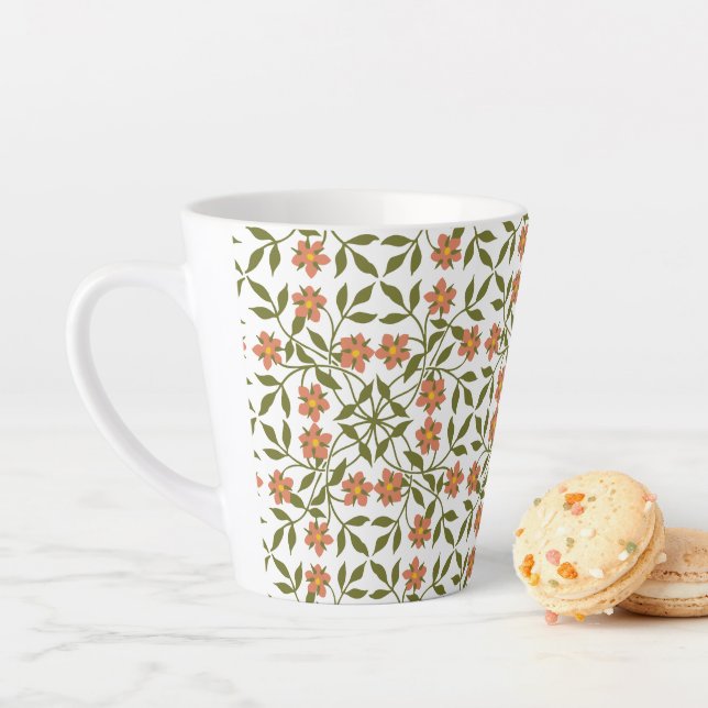 Orange Flowers, Floral Pattern, Greenery, Boho Latte Mug (In Situ)