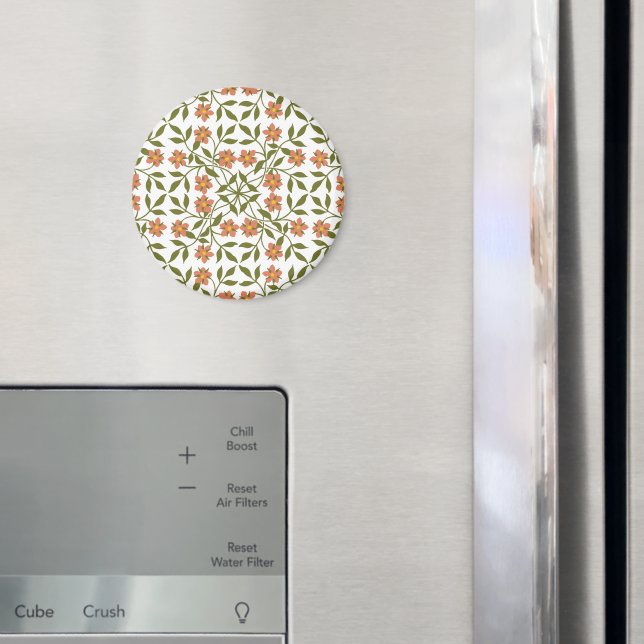 Orange Flowers, Floral Pattern, Greenery, Boho Magnet (In Situ (Fridge))