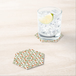 Orange Flowers, Floral Pattern, Greenery, Boho Paper Coaster