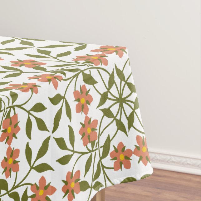 Orange Flowers, Floral Pattern, Greenery, Boho Tablecloth (In Situ)