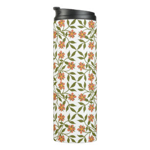 Orange Flowers, Floral Pattern, Greenery, Boho Thermal Tumbler