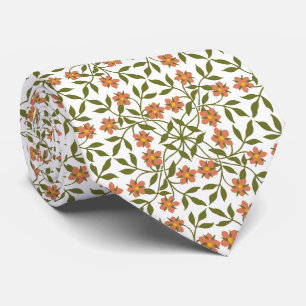 Orange Flowers, Floral Pattern, Greenery, Boho Tie