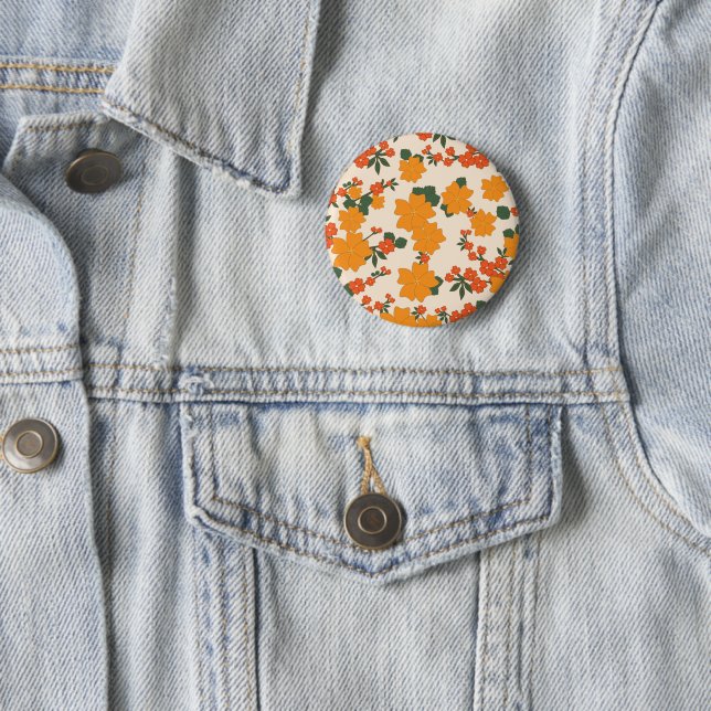 Orange Flowers, Floral Pattern, Pattern Of Flowers 6 Cm Round Badge (In Situ)