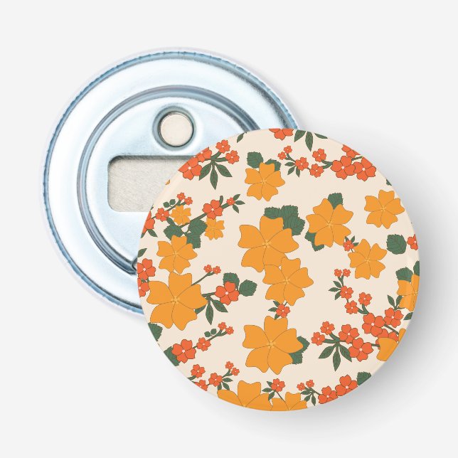 Orange Flowers, Floral Pattern, Pattern Of Flowers Bottle Opener (Front)