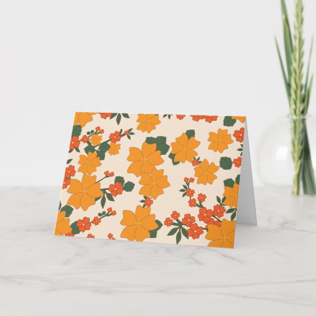 Orange Flowers, Floral Pattern, Pattern Of Flowers Card (Front)