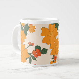 Orange Flowers, Floral Pattern, Pattern Of Flowers Large Coffee Mug