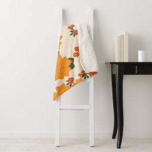 Orange Flowers, Floral Pattern, Pattern Of Flowers Sherpa Blanket