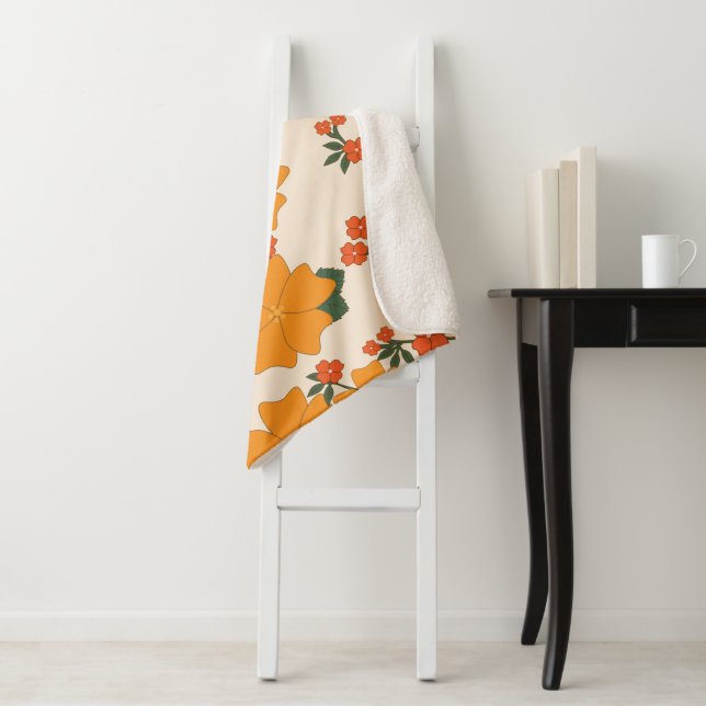 Orange Flowers, Floral Pattern, Pattern Of Flowers Sherpa Blanket (In Situ)