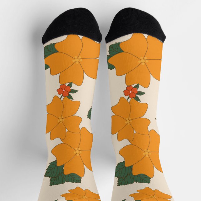 Orange Flowers, Floral Pattern, Pattern Of Flowers Socks (Top)
