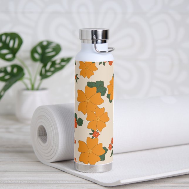 Orange Flowers, Floral Pattern, Pattern Of Flowers Water Bottle (Yoga)