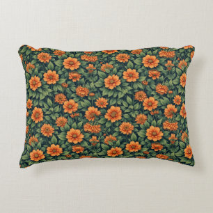 orange flowers, green leaves, floral pattern, text decorative cushion