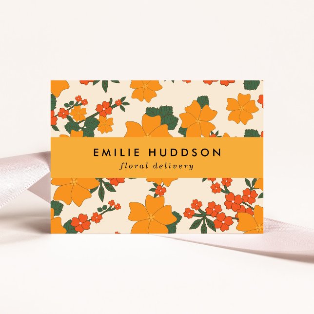 Orange Flowers, Greenery, Florist, Flower Shop Business Card (Creator Uploaded)