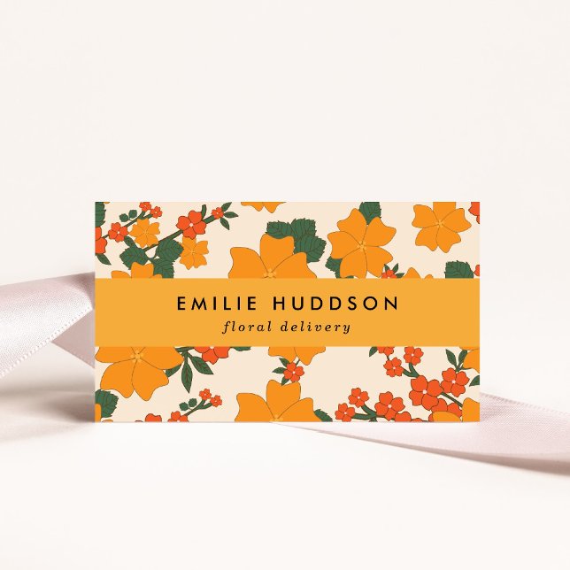Orange Flowers, Greenery, Florist, Flower Shop Business Card (Creator Uploaded)