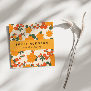 Orange Flowers, Greenery, Florist, Flower Shop Square Business Card