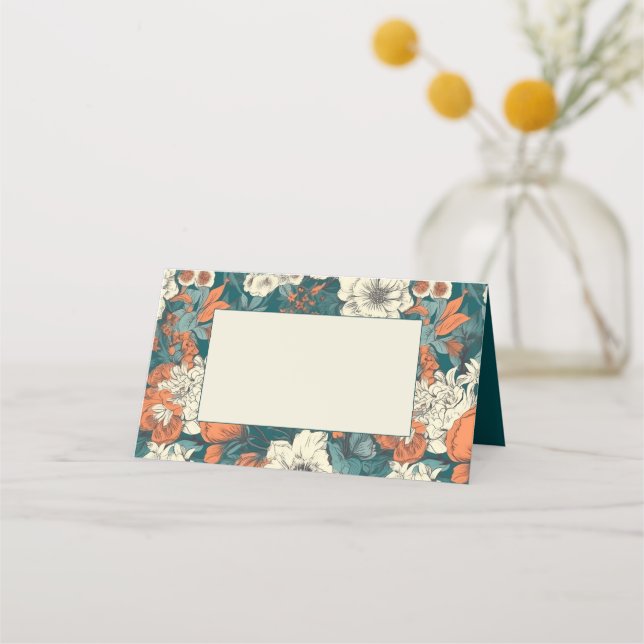 Orange flowers guest name place card (Front)