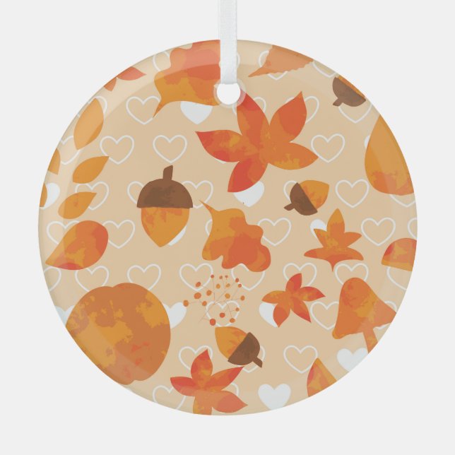 Orange Flowers: Hand Doodle Pattern. Glass Tree Decoration (Front)