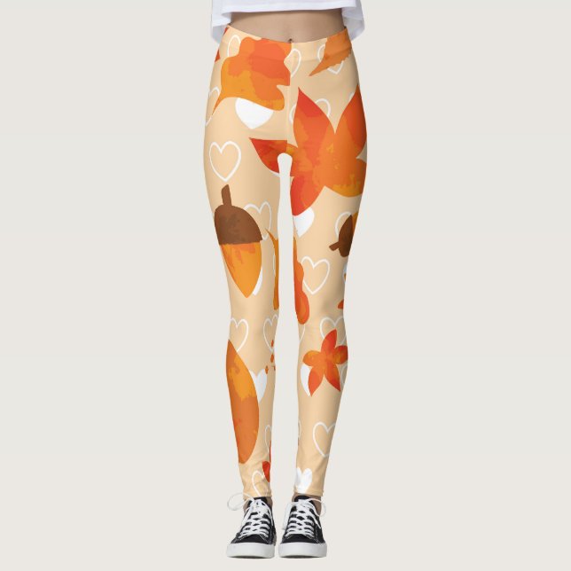 Orange Flowers: Hand Doodle Pattern. Leggings (Front)